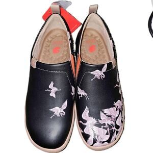 UIN Women's Travel Shoe Slip On PU Leather Vacation Loafers "Crane in Dark" 8